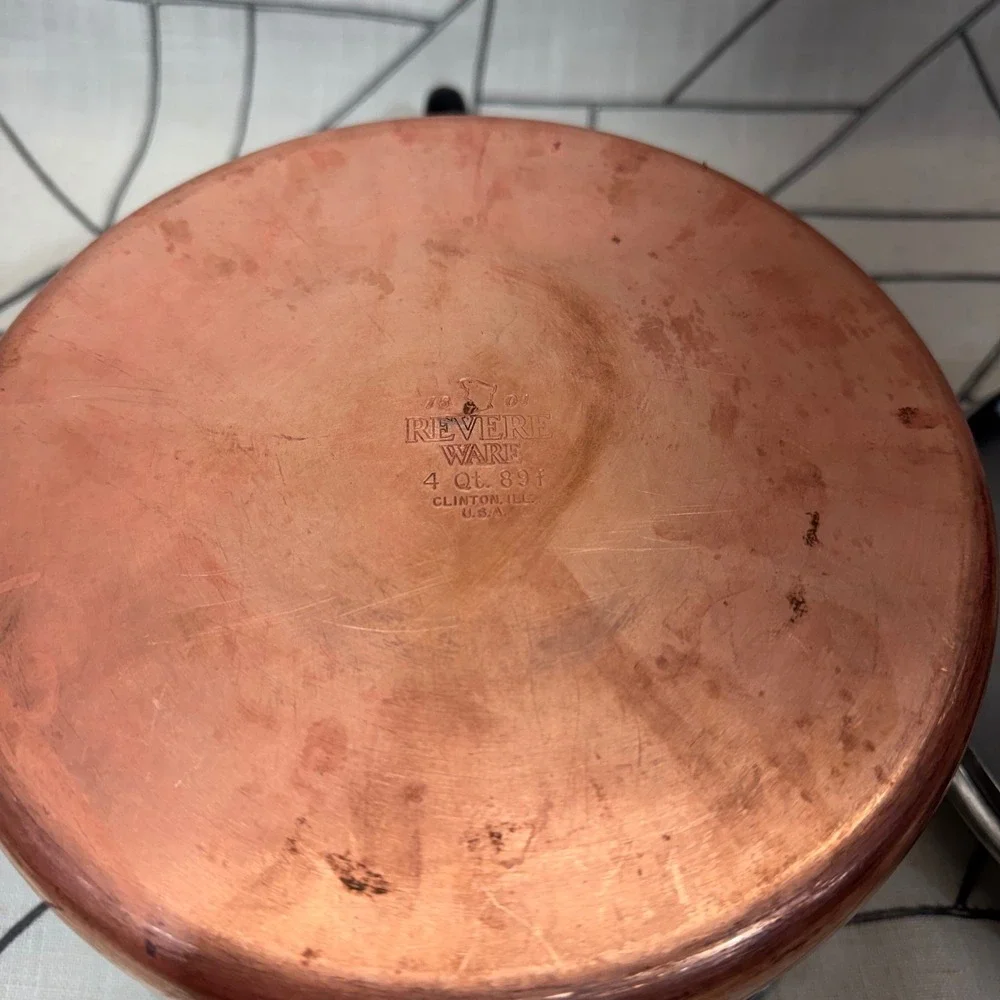 Revere Ware Saucepan 4 Qt Silver Copper Clad Bottom Pot with Lid Vintage USA